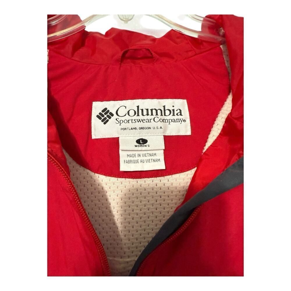 Vintage 90s Columbia Red White Hooded Sailing Squall Jacket Windbreaker Sz L - Picture 3 of 9